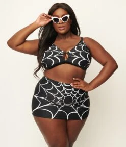 Unique Vintage Plus Size Spiderweb Print Hyde Swim Skirt -New Dress Store 130809 CZ170 PL 5RS2