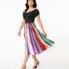 Unique Vintage Rainbow Stripe Pleated Hilty Skirt