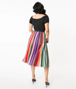Unique Vintage Rainbow Stripe Pleated Hilty Skirt -New Dress Store 131280 3CC