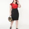 Plus Size Black Cherry Skull Suspender Wiggle Skirt