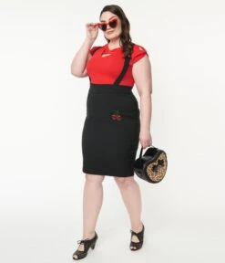 Plus Size Black Cherry Skull Suspender Wiggle Skirt -New Dress Store 176914 4