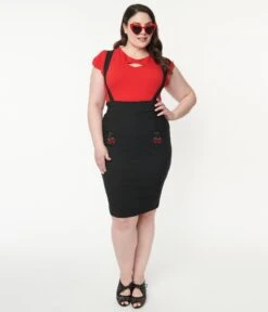 Plus Size Black Cherry Skull Suspender Wiggle Skirt -New Dress Store 176914 5