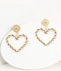 18K Gold Plated Twist Heart Drop Earrings -New Dress Store 18k gold plated twist heart drop earrings 412085