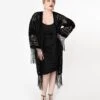 1920s Black Devore Velvet Lattice Scarf Coat