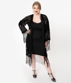 1920s Black Devore Velvet Lattice Scarf Coat 8 1920s Black Devore Velvet Lattice Scarf Coat -New Dress Store 1920s black devore velvet lattice scarf coat 952036