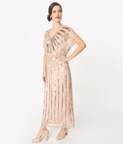1920s Blush Pink Deco Angelina Maxi Flapper Dress -New Dress Store 1920s blush pink deco angelina maxi flapper dress 117186