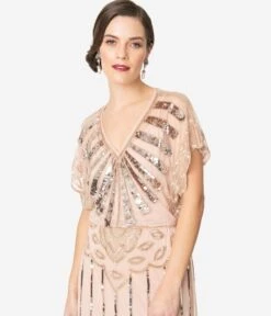 1920s Blush Pink Deco Angelina Maxi Flapper Dress -New Dress Store 1920s blush pink deco angelina maxi flapper dress 651702