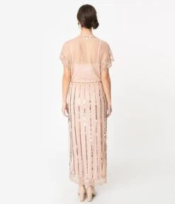 1920s Blush Pink Deco Angelina Maxi Flapper Dress -New Dress Store 1920s blush pink deco angelina maxi flapper dress 785509