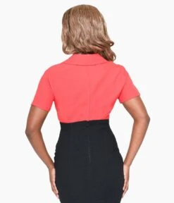 1940s Style Tri-Tone Short Sleeve Work Blouse -New Dress Store 1940s style tri tone short sleeve work blouse 906848