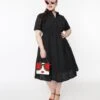1950s Black Eyelet Collared Swing Dress