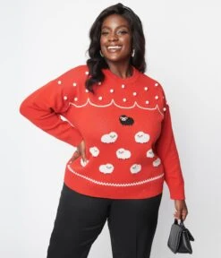 Unique Vintage Plus Size Red & Flock Of Sheep Sweater -New Dress Store 198672 K1486KT3 PL 5