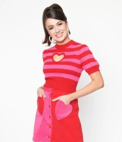 Smak Parlour Red & Pink Stripe Keyhole Heart Sweater -New Dress Store 201446 SP470KT3H 4RS