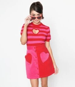 Smak Parlour Red & Pink Stripe Keyhole Heart Sweater -New Dress Store 201446 SP470KT3H 5RS