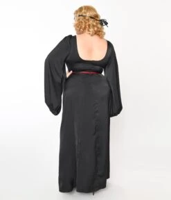 The Great Gatsby X Unique Vintage Plus Size Black Satin & Red Contrast Evening Gown -New Dress Store 233394 K1920WD0 BLKFLAP98348