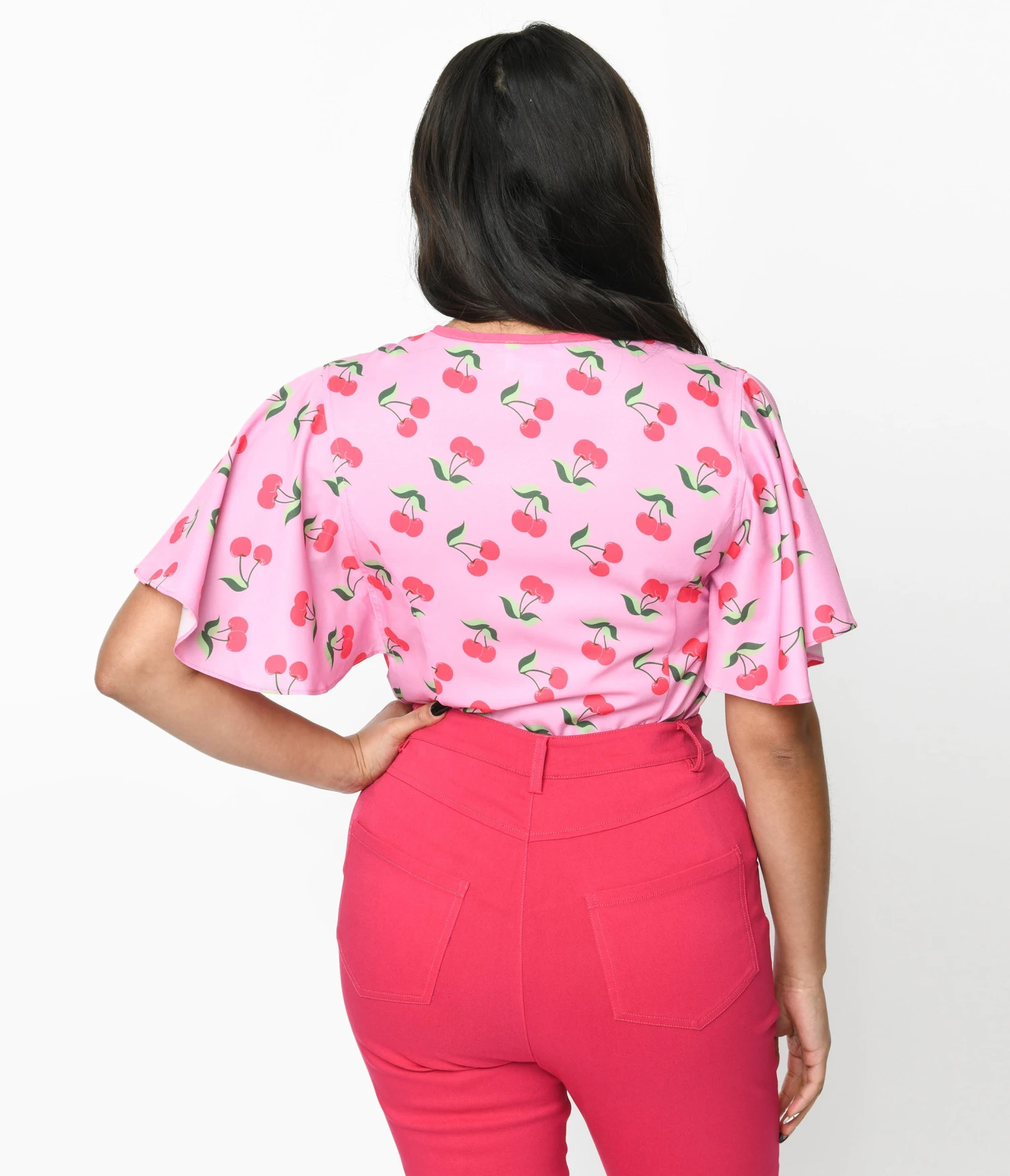 Unique Vintage Lavender & Hot Pink Cherry Cecilia Blouse 3 Unique Vintage Lavender & Hot Pink Cherry Cecilia Blouse - Image 3
