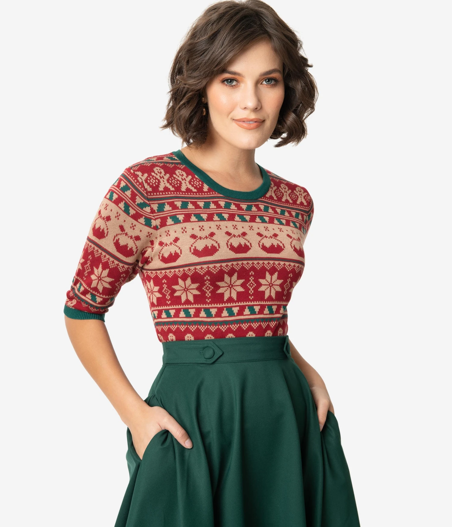 Retro Style Red & Green Holiday Fair Isle Knit Sweater 1 Retro Style Red & Green Holiday Fair Isle Knit Sweater