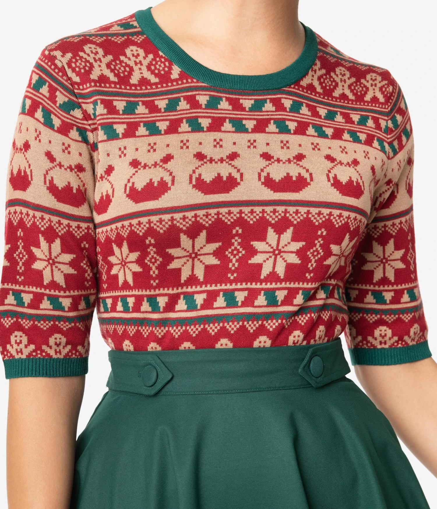 Retro Style Red & Green Holiday Fair Isle Knit Sweater 2 Retro Style Red & Green Holiday Fair Isle Knit Sweater - Image 2