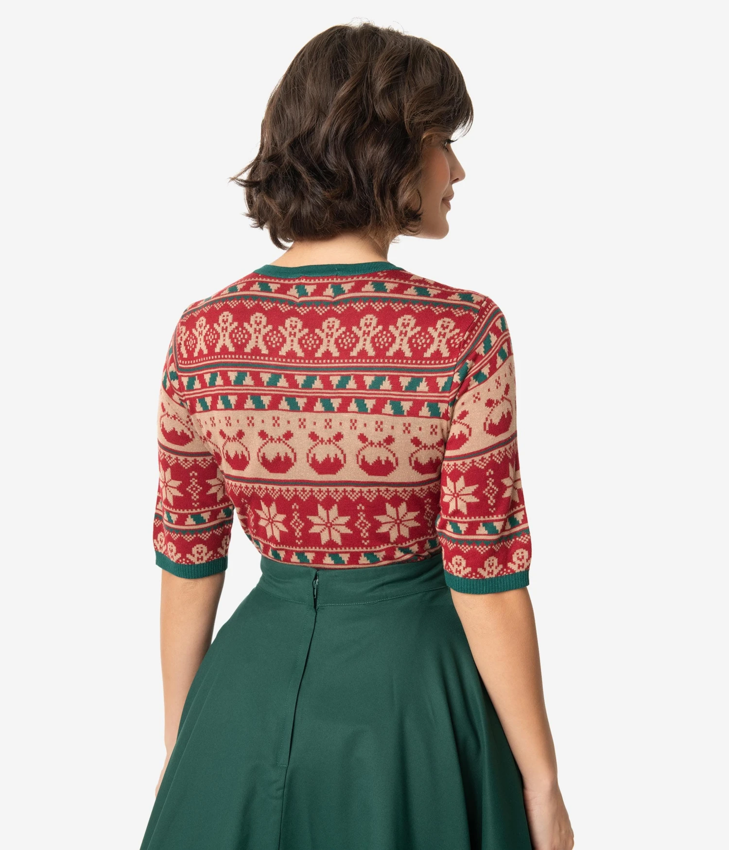 Retro Style Red & Green Holiday Fair Isle Knit Sweater 3 Retro Style Red & Green Holiday Fair Isle Knit Sweater - Image 3