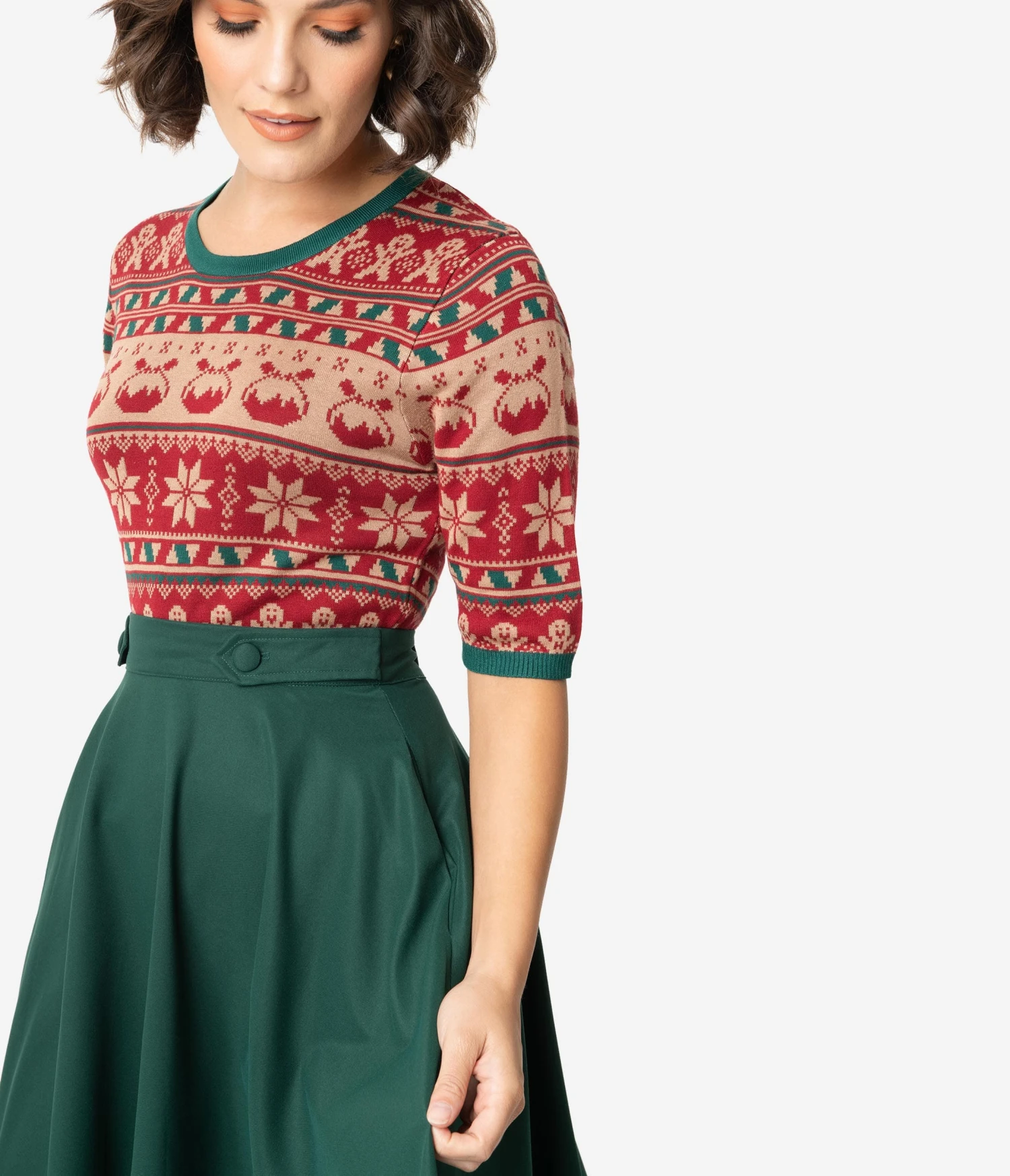 Retro Style Red & Green Holiday Fair Isle Knit Sweater 4 Retro Style Red & Green Holiday Fair Isle Knit Sweater - Image 4