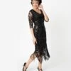 Unique Vintage 1920s Black Beaded Lynette Fringe Flapper Dress