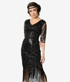 Unique Vintage 1920s Black Beaded Lynette Fringe Flapper Dress -New Dress Store 96480 3