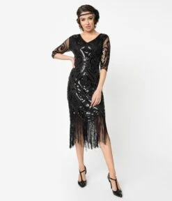 Unique Vintage 1920s Black Beaded Lynette Fringe Flapper Dress -New Dress Store 96480 4