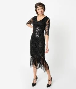 Unique Vintage 1920s Black Beaded Lynette Fringe Flapper Dress -New Dress Store 96480 5