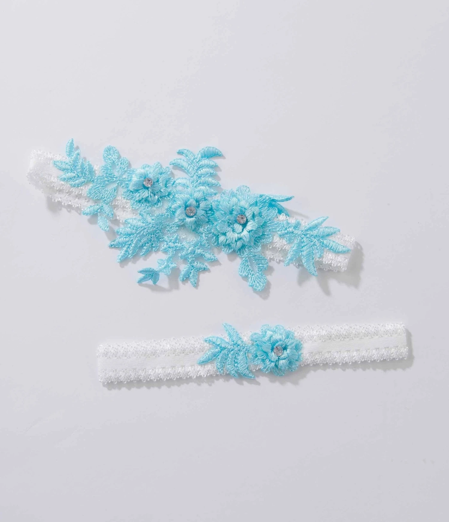Aqua Blue Rhinestone Floral Garter Set 2 Aqua Blue Rhinestone Floral Garter Set - Image 2