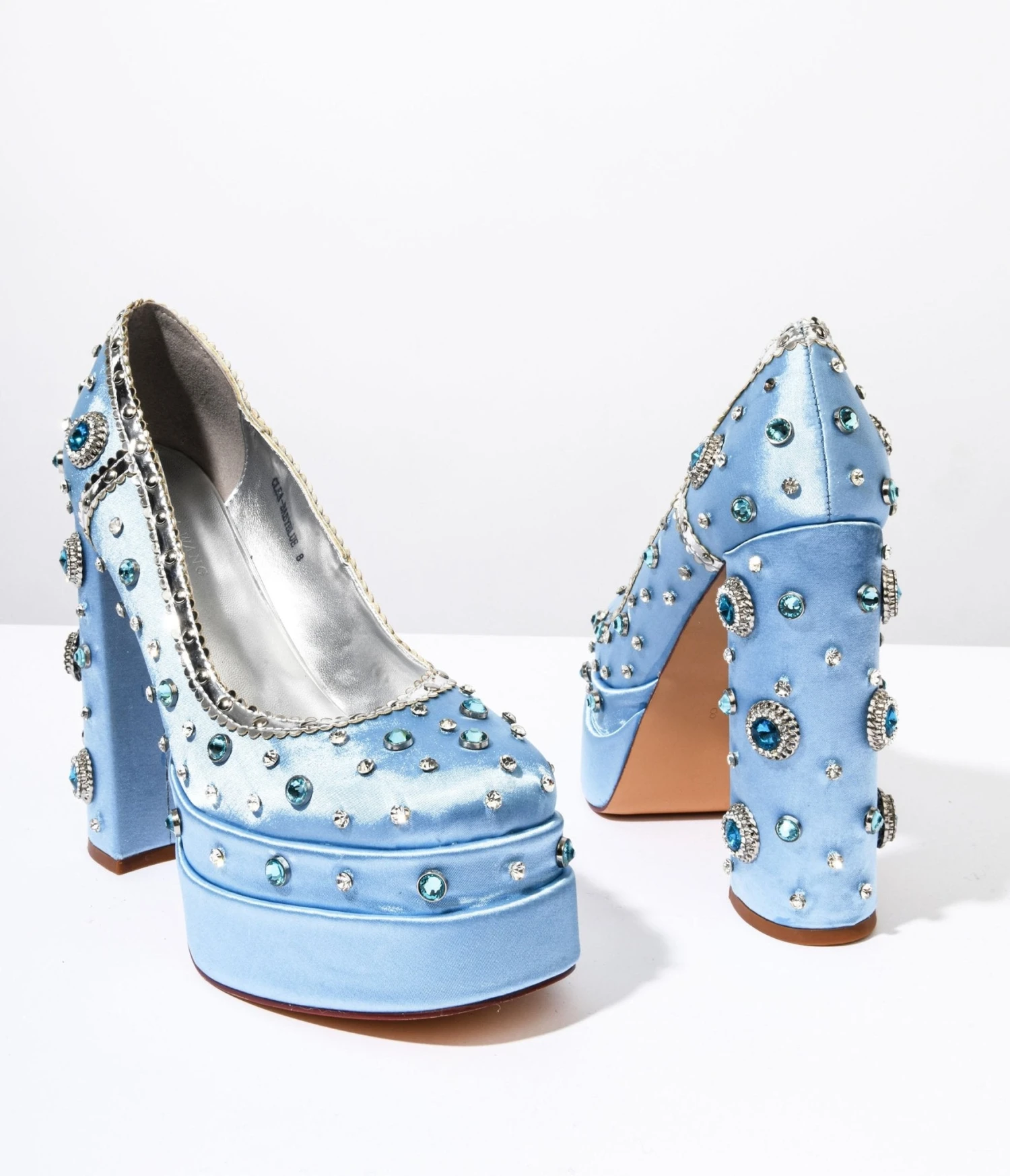 Baby Blue Rhinestone Embellished Platform Heels 3 Baby Blue Rhinestone Embellished Platform Heels - Image 3