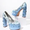 Baby Blue Rhinestone Embellished Platform Heels