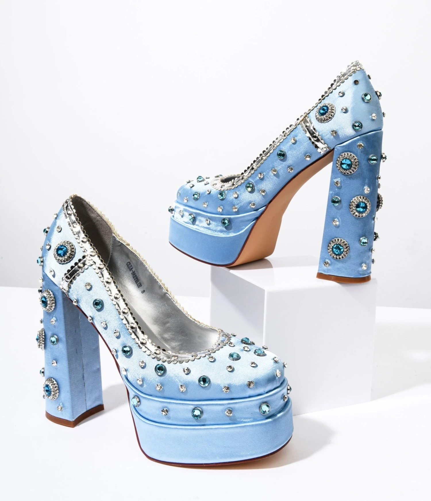 Baby Blue Rhinestone Embellished Platform Heels 1 Baby Blue Rhinestone Embellished Platform Heels
