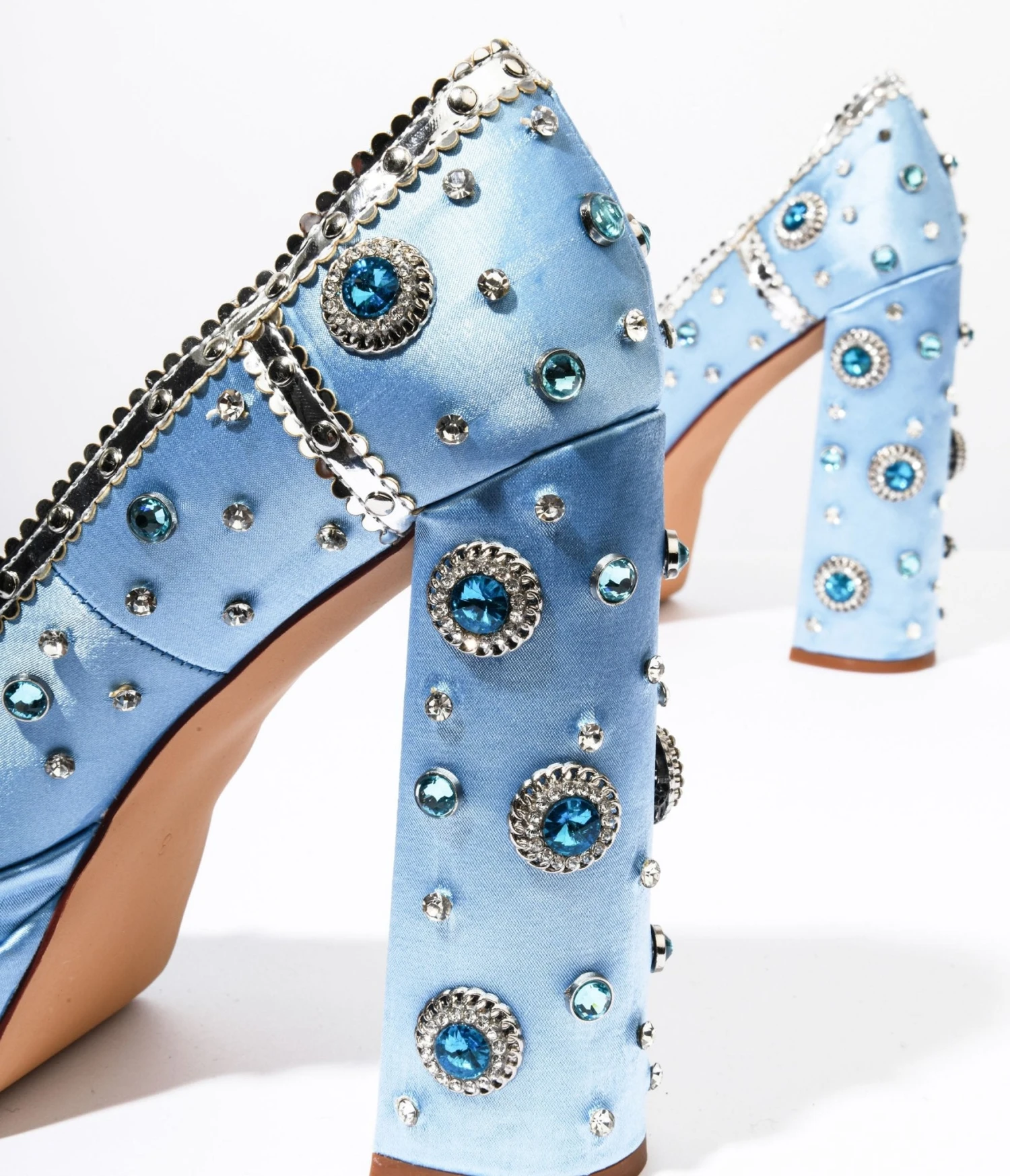 Baby Blue Rhinestone Embellished Platform Heels 2 Baby Blue Rhinestone Embellished Platform Heels - Image 2