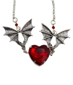 Bat & Red Heart Necklace