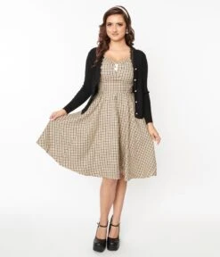 Beige & Black Gingham Swing Dress