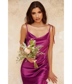 Cinderella Divine Berry Lipstick Satin Slip Homecoming Midi Dress