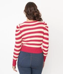 Berry Pink & Cream Stripe Sweater -New Dress Store berry pink cream stripe sweater 757673