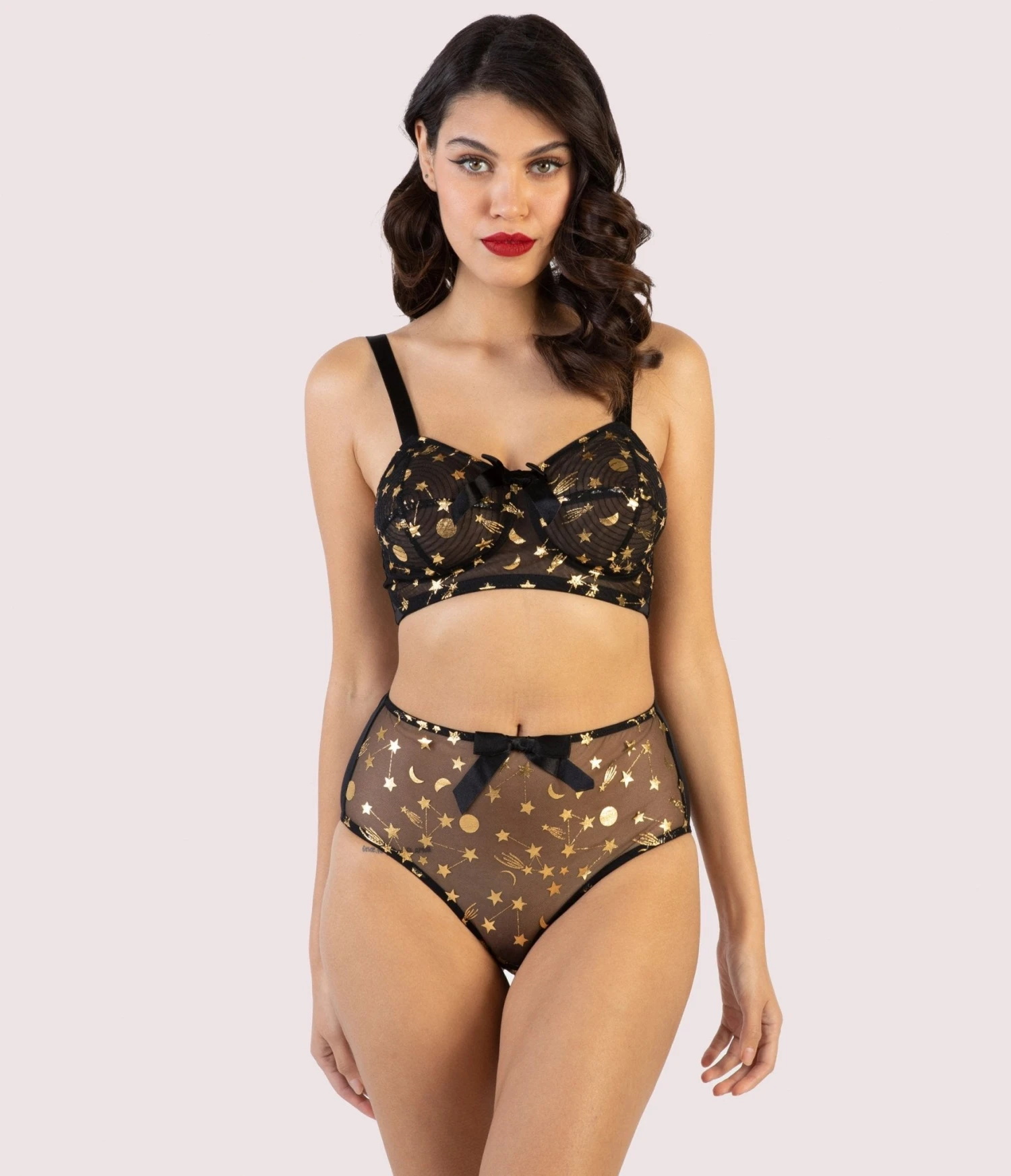 Playful Promises Bettie Page Solar Black & Gold Cosmic Print Bullet Bra 5 Playful Promises Bettie Page Solar Black & Gold Cosmic Print Bullet Bra - Image 5