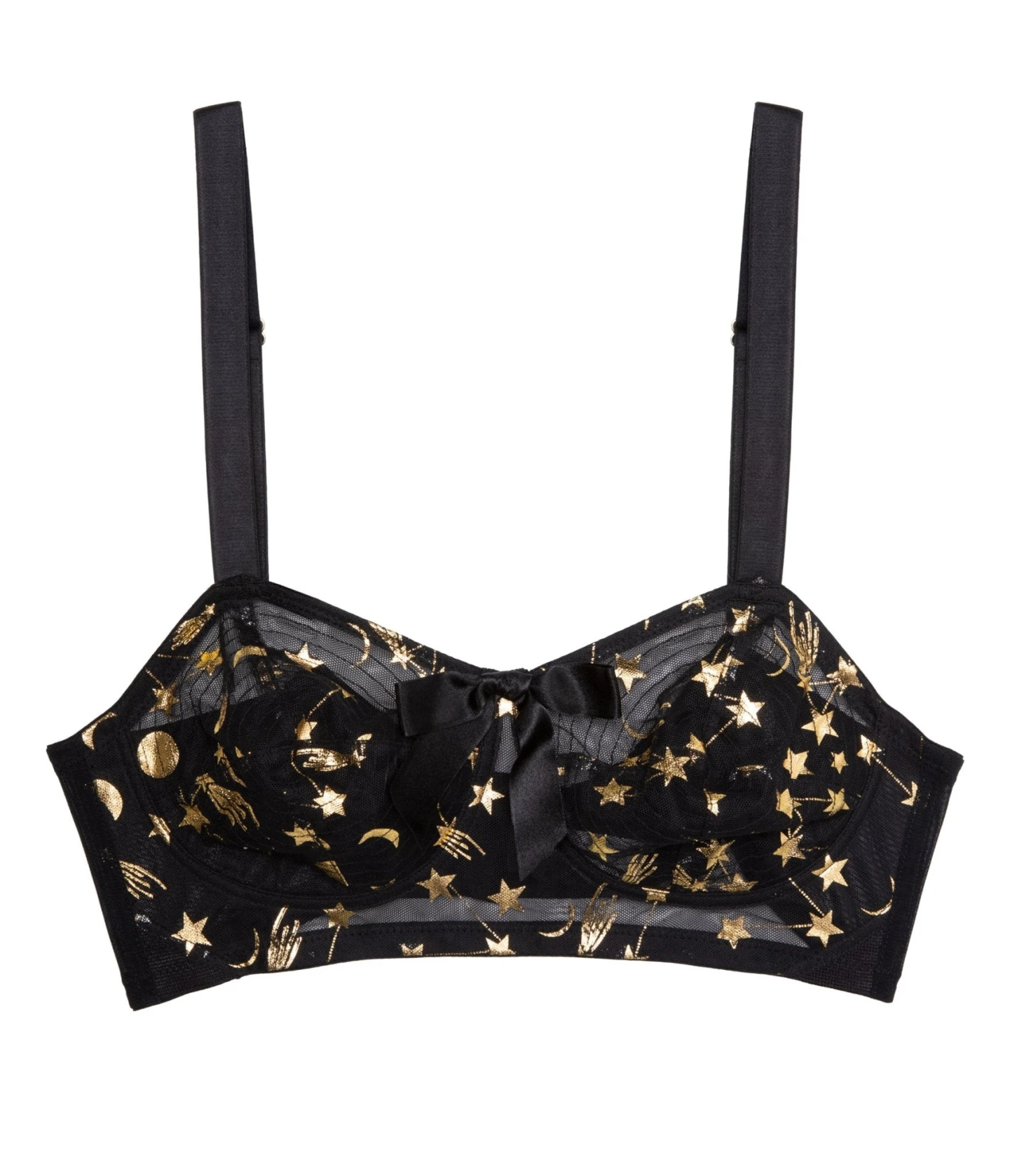 Playful Promises Bettie Page Solar Black & Gold Cosmic Print Bullet Bra 4 Playful Promises Bettie Page Solar Black & Gold Cosmic Print Bullet Bra - Image 4