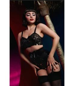 Playful Promises Bettie Page Solar Black & Gold Cosmic Print Bullet Bra