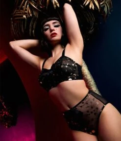 Playful Promises Bettie Page Solar Black & Gold Cosmic Print High Waist Brief