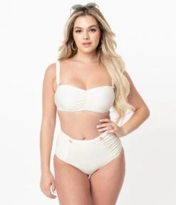 Bettie Page X Playful Promises Cream Sweetheart Bandeu Swim Top -New Dress Store bettie page x playful promises cream sweetheart bandeu swim top 359969