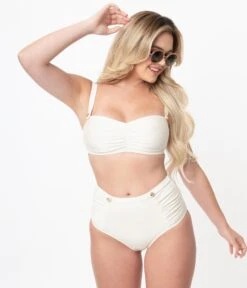 Bettie Page X Playful Promises Cream Sweetheart Bandeu Swim Top -New Dress Store bettie page x playful promises cream sweetheart bandeu swim top 598191