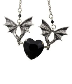 Black Bat & Heart Necklace