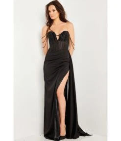 Jovani Black Beaded Corset Bodice Evening Gown