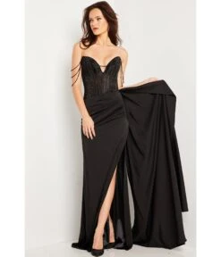 Jovani Black Beaded Corset Bodice Evening Gown -New Dress Store black beaded corset bodice evening gown 514076