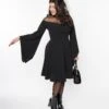 Black Bell Sleeve Flare Dress