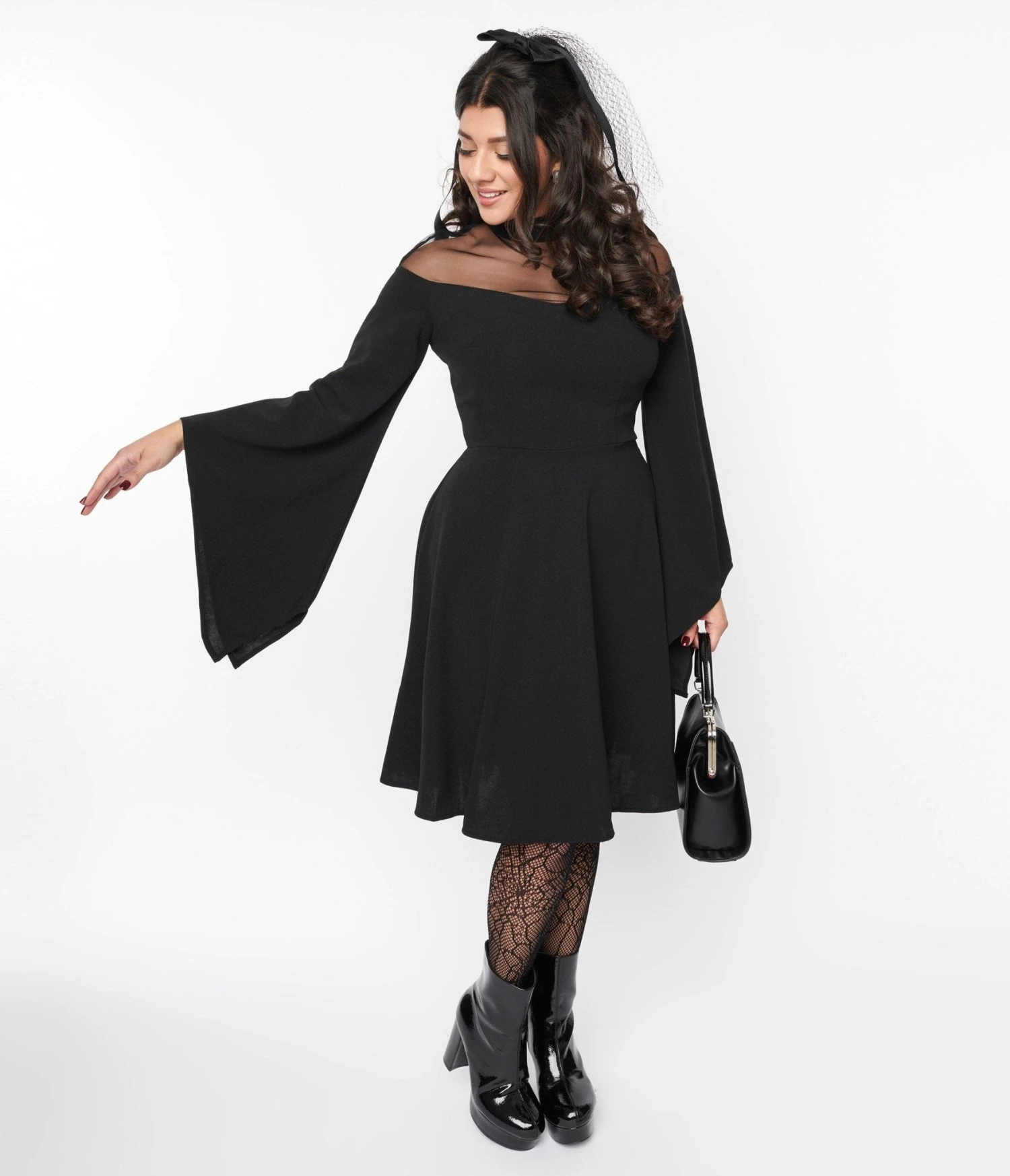 Black Bell Sleeve Flare Dress 1 Black Bell Sleeve Flare Dress