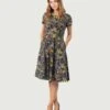 Black & Botanical Butterfly Print Swing Dress