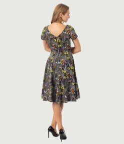 Black & Botanical Butterfly Print Swing Dress -New Dress Store black botanical butterfly print swing dress 820924