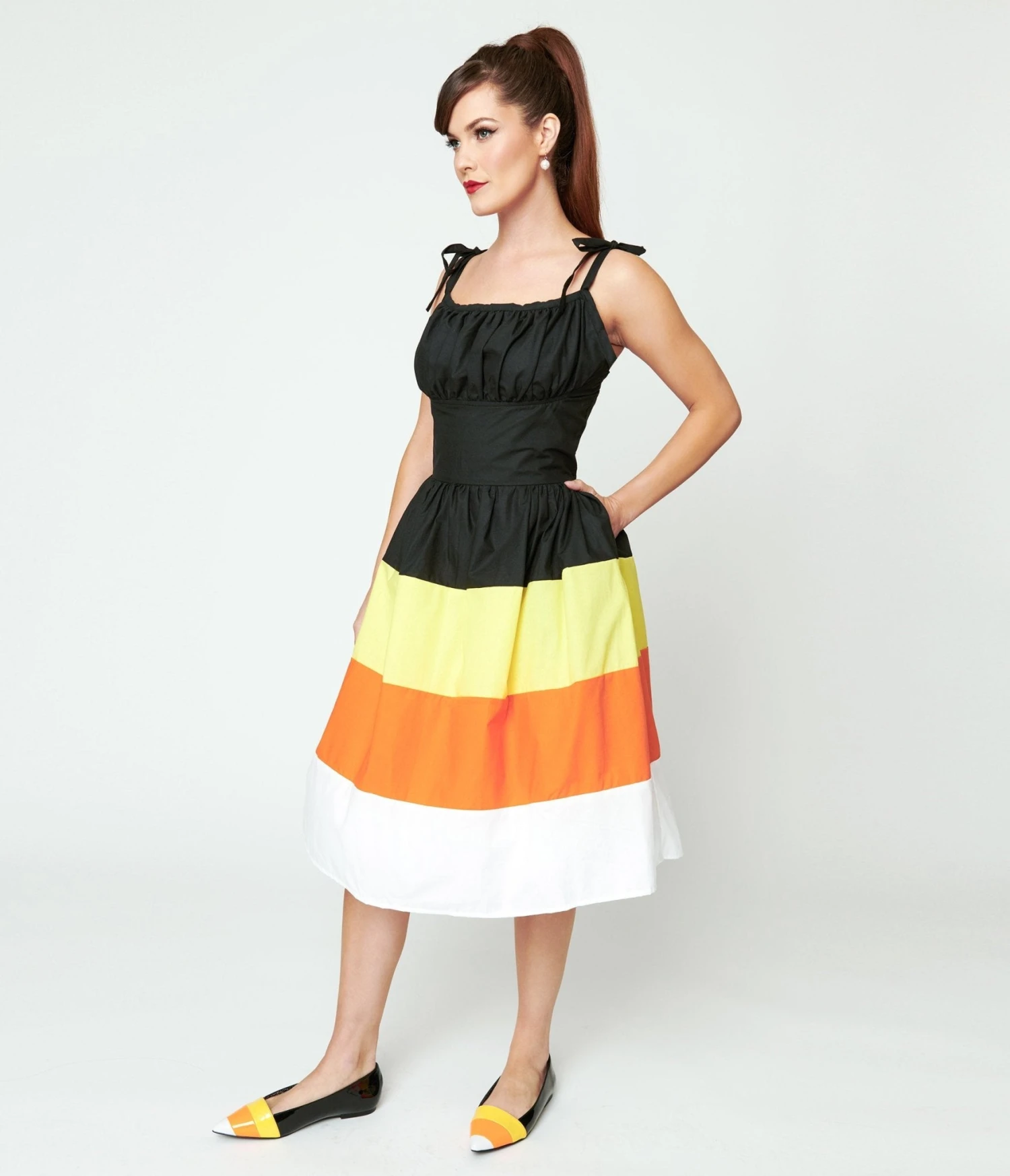 Black & Candy Corn Stripe Swing Dress 2 Black & Candy Corn Stripe Swing Dress - Image 2